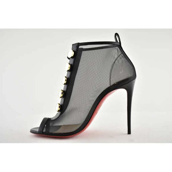 Christian Louboutin Marikate 100 Black Mesh Peep Toe Ankle Bootie Heel Pump 37 - Picture 8 of 12